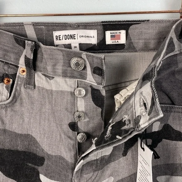 Re/Done High Rise Ankle Crop Stretch - Grey Camo Size 24 - Picture 7 of 11
